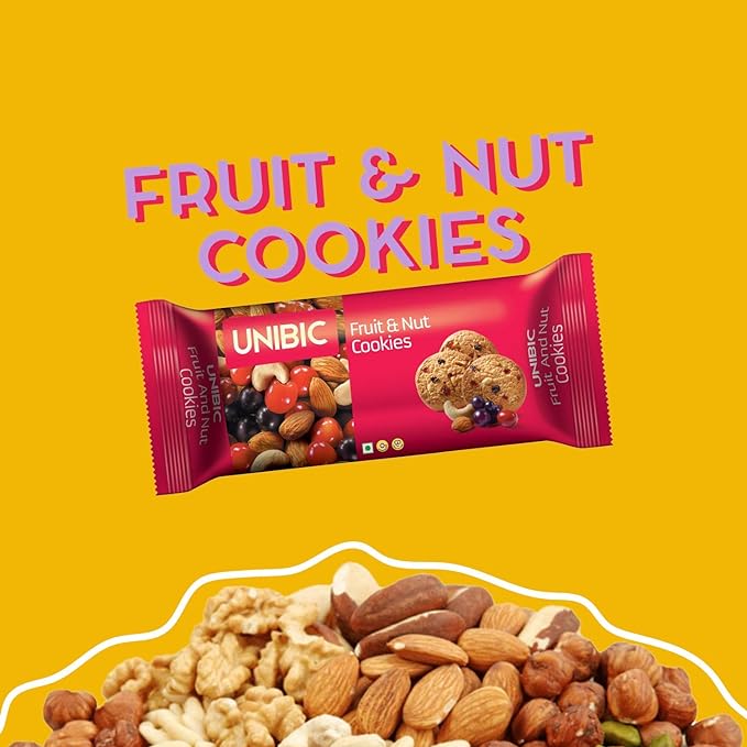 Bánh Qui Chay Trái Cây Và Hạt UNIBIC Fruit And Nut Cookies Vegetarian, Hộp 2 Gói, Mỗi Gói 75g