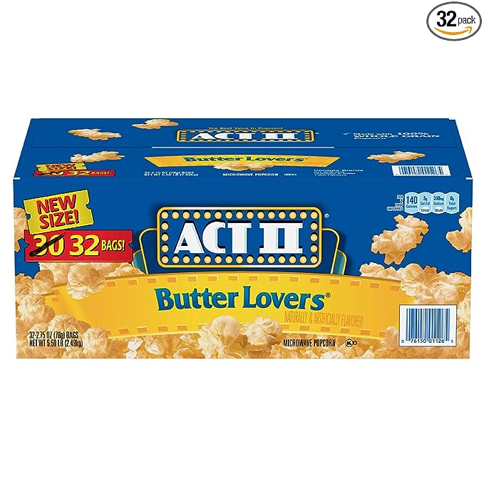 Bắp Rang Bơ Bỏng Ngô Nổ ACT II Butter Popcorn, Thùng 32 Gói (Gói 78g)
