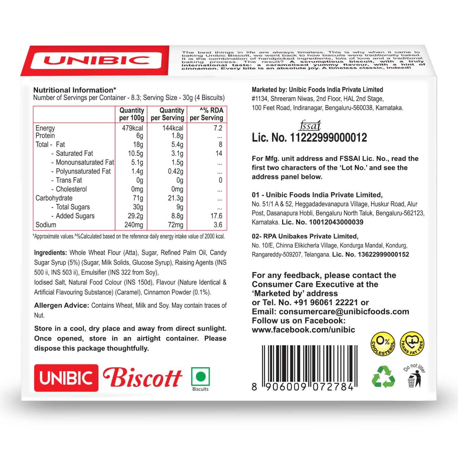 Bánh Ăn Kiêng Biscott Vị Caramel Quế Unibic Caramel Cinnamon Flavour Biscott, Hộp 250g