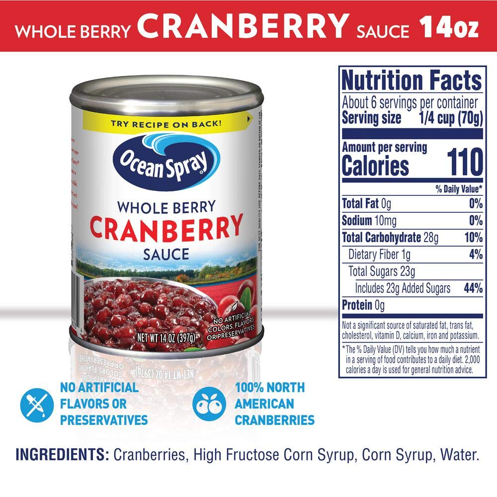 Sốt Nam Việt Quất Nguyên Trái Ocean Spray Whole Berry Cranberry Sauce, Hộp 397g (14 Oz.)
