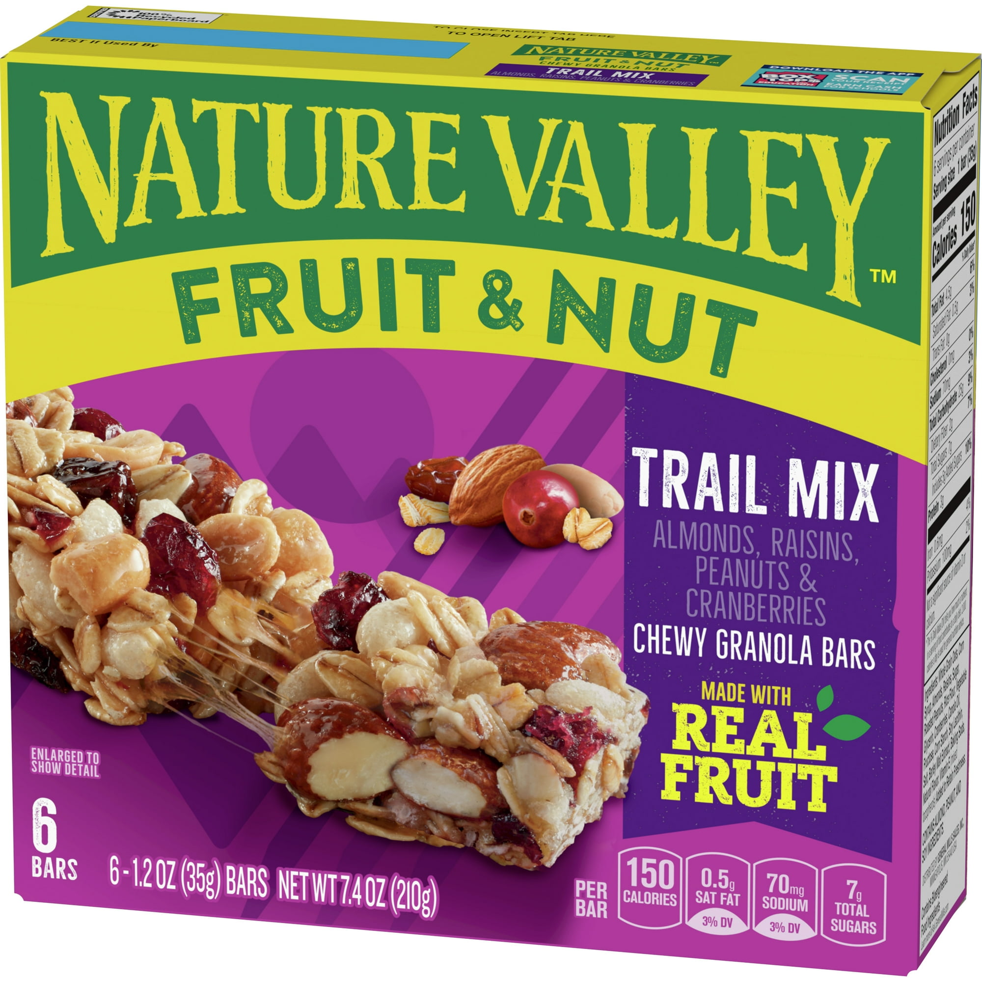 Thanh Ngũ Cốc Trái Cây, Hạt Nature Valley Fruit & Nut Trail Mix Chewy Granola Bar, Hộp 6 Thanh x 35g