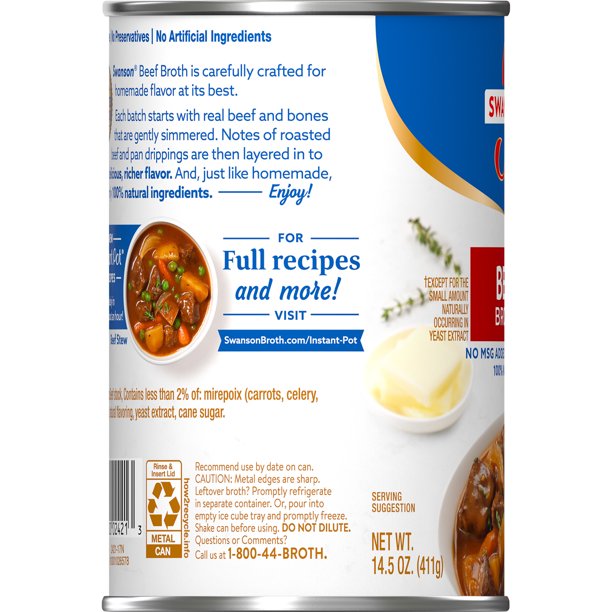 Nước Dùng Bò 100% Nguyên Liệu Tự Nhiên Không Bột Ngọt Swanson Beef Broth, Lon 411g (14.5 Oz.)