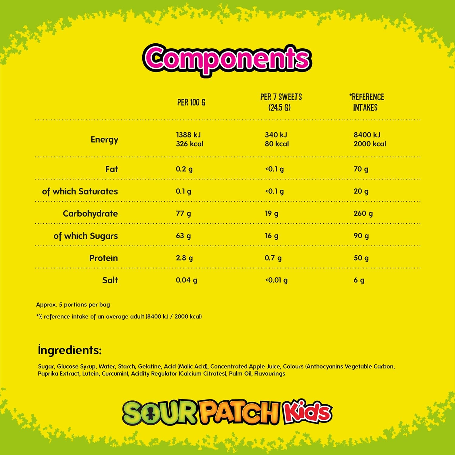 Kẹo Dẻo Trái Cây SOUR PATCH KIDS Original Soft & Chewy Candy, Gói 130g