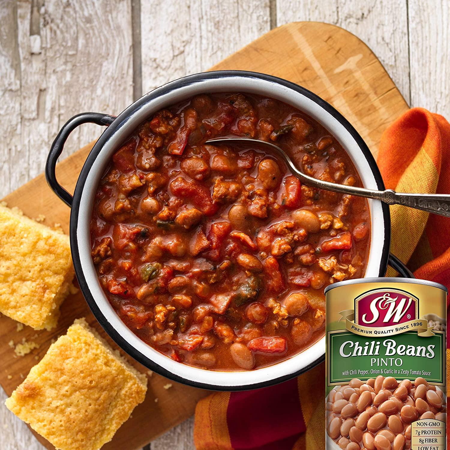 Đậu Cúc Vị Cay Đóng Hộp S&W Pinto Chili Beans, Lon 439g (15.5 Oz.)