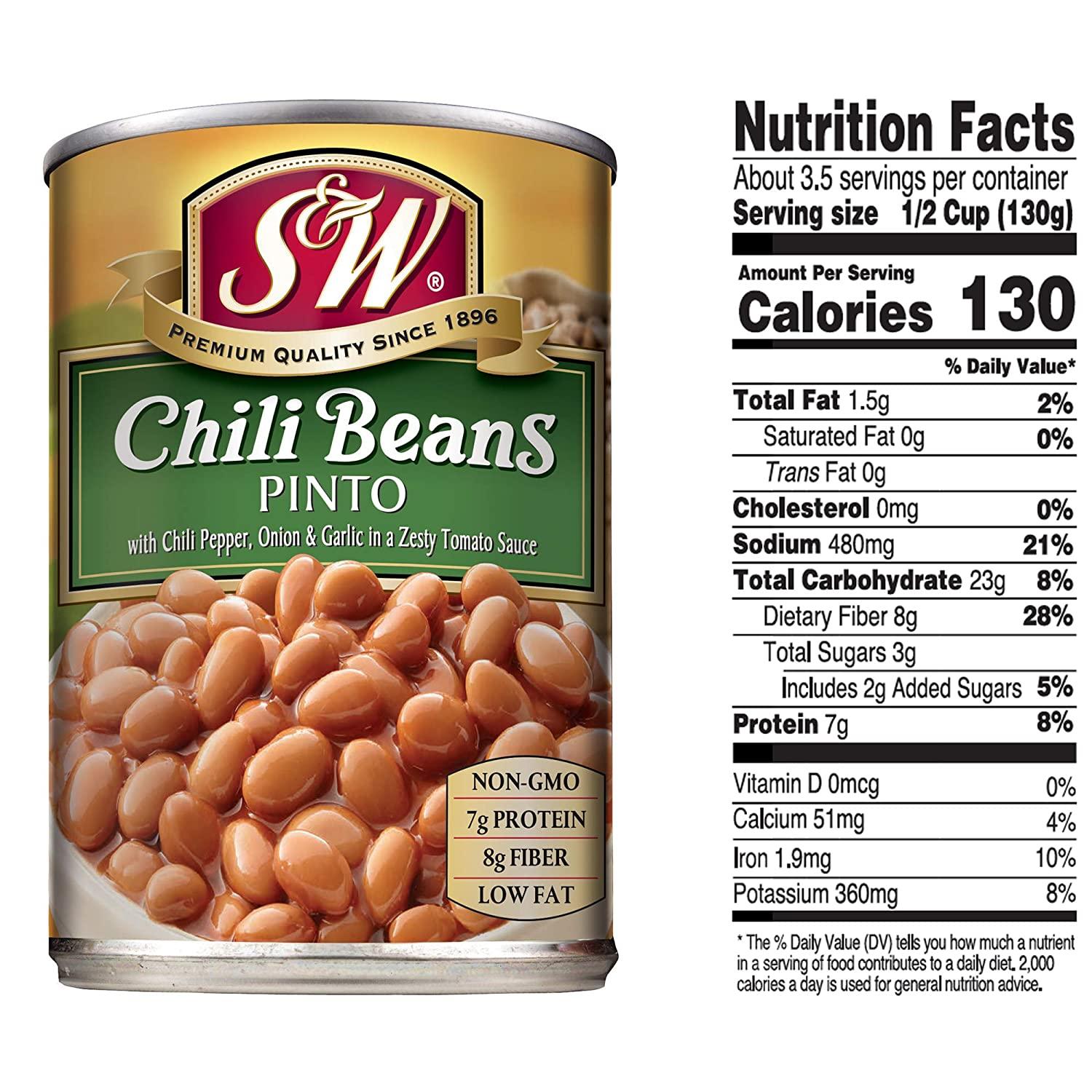 Đậu Cúc Vị Cay Đóng Hộp S&W Pinto Chili Beans, Lon 439g (15.5 Oz.)