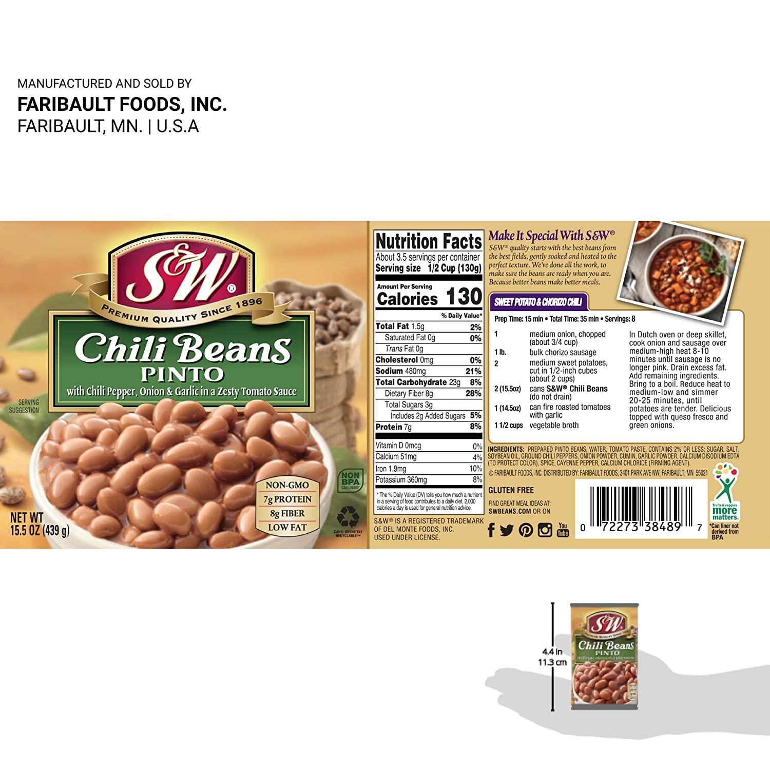 Đậu Cúc Vị Cay Đóng Hộp S&W Pinto Chili Beans, Lon 439g (15.5 Oz.)