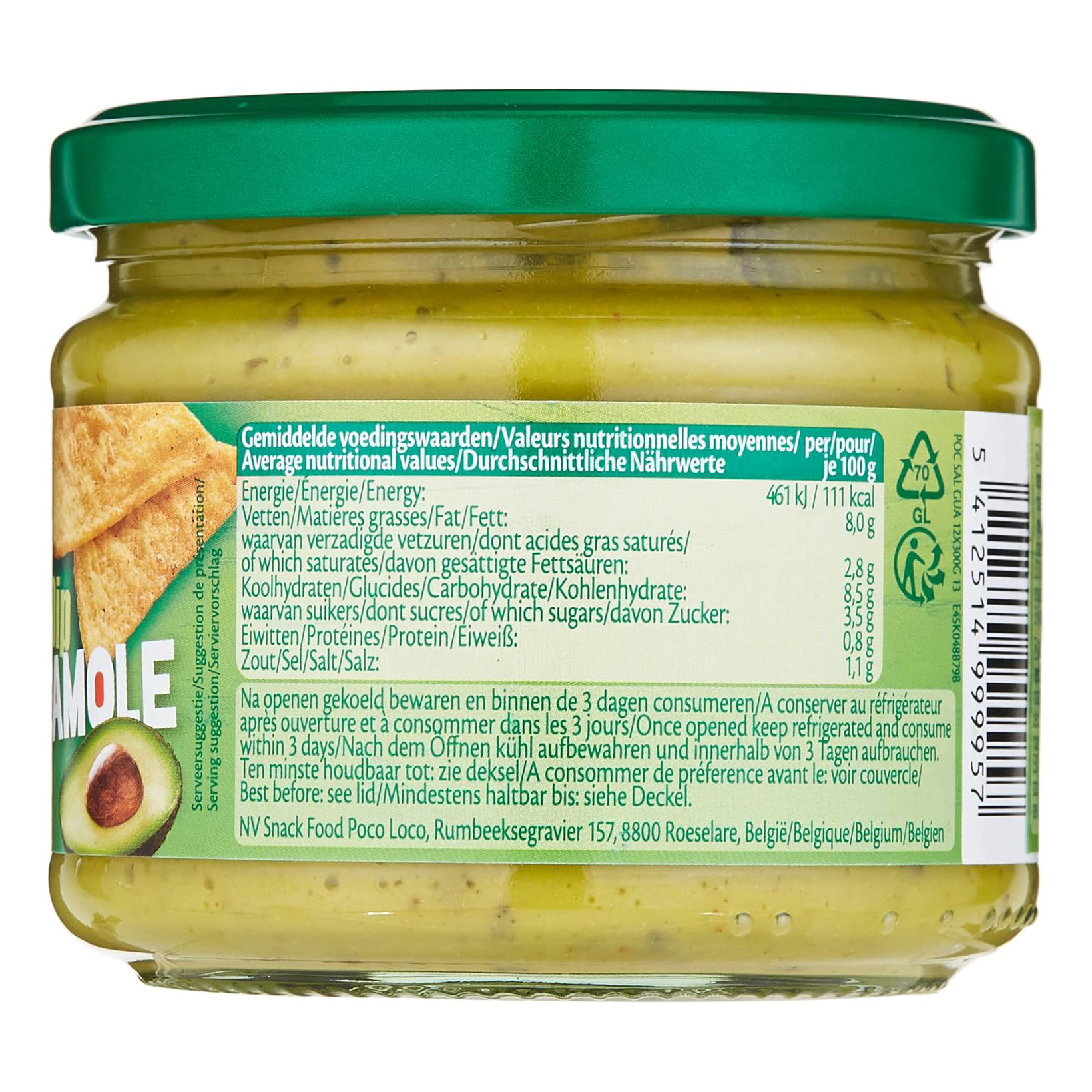 Sốt Quả Bơ (Cay Nhẹ) Salsa Guacamole POCO LOCO, Hộp Thuỷ Tinh 300g