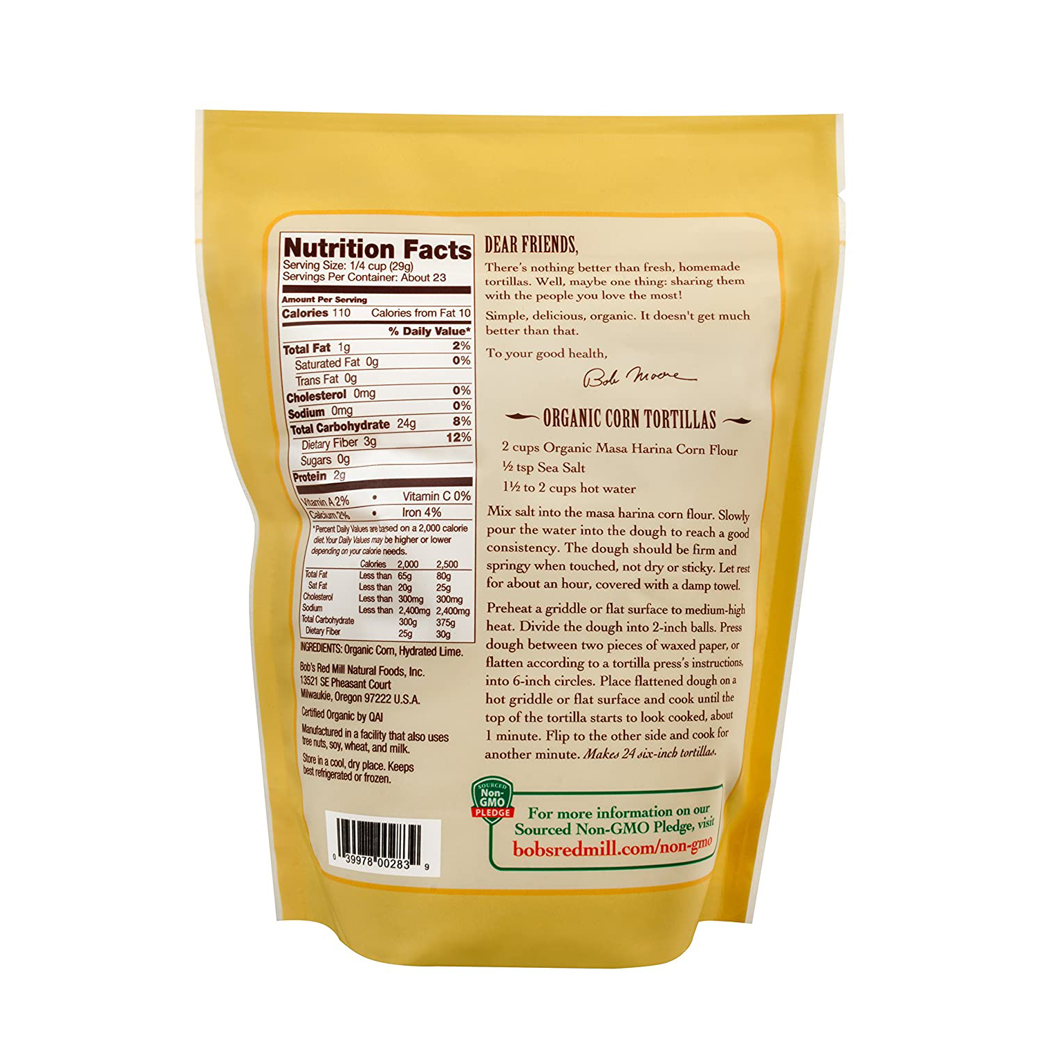 Bột Bắp (Ngô) Vàng Hữu Cơ Làm Bánh Taco/Tortillas Bob's Red Mill Golden Masa Harina Corn Flour, Gói 680g (24 Oz)