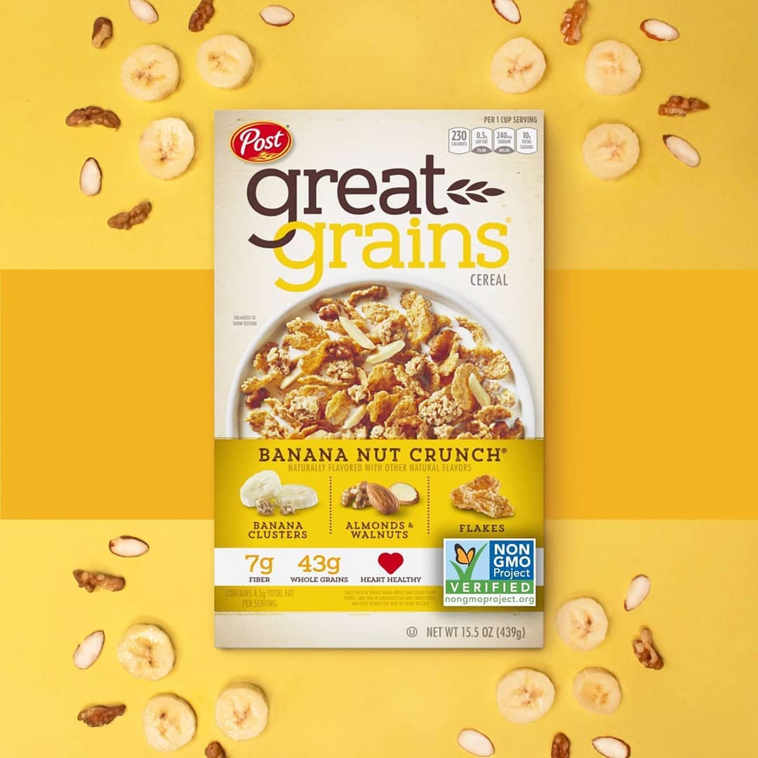 Ngũ Cốc Ăn Sáng Giòn Với Chuối Post Great Grains Banana Nut Crunch Breakfast Cereal, Hộp 439g (15.5 Oz.)