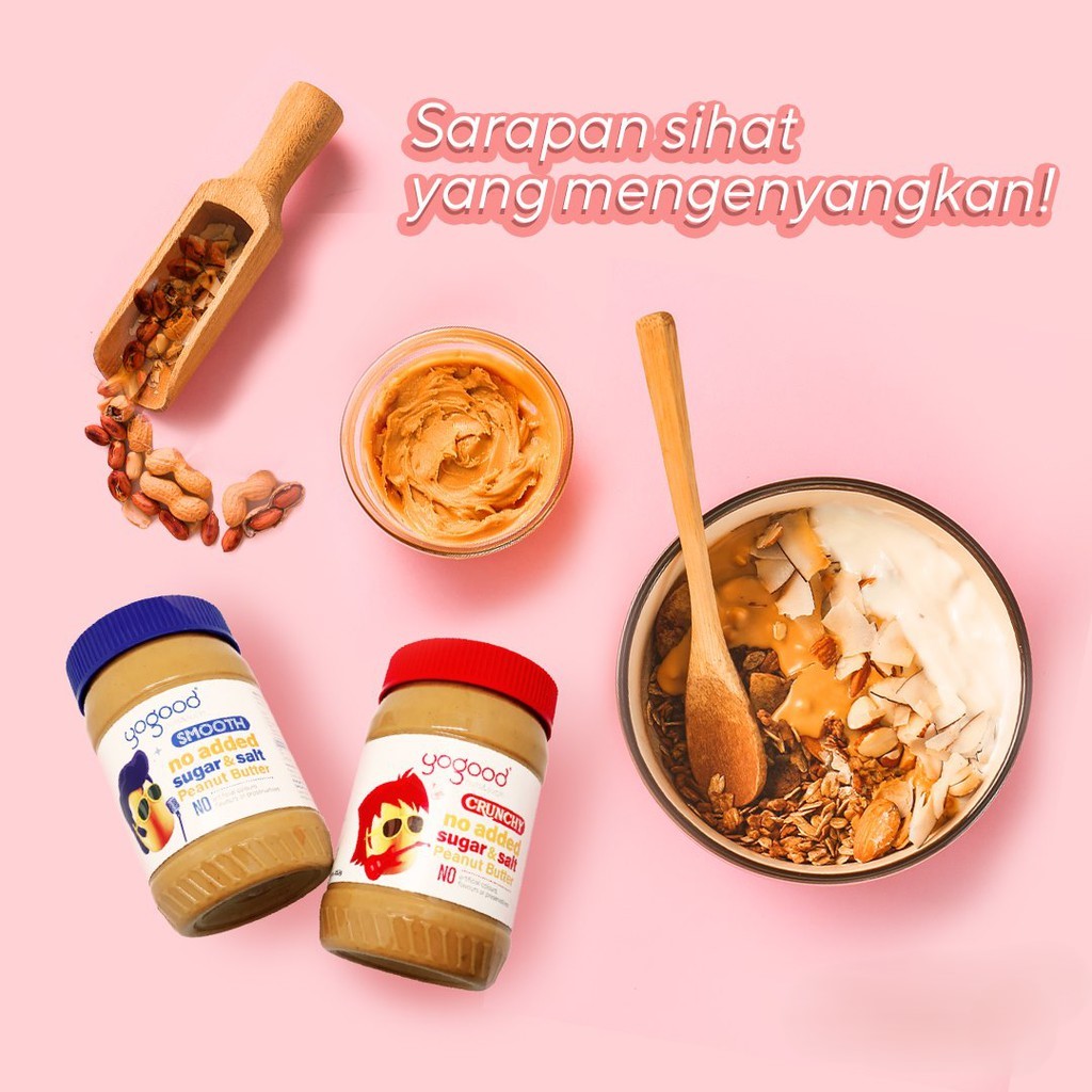 Bơ Đậu Phộng Mềm Mịn Không Đường Yogood No Added Sugar Smooth Peanut Butter, Hộp 453g