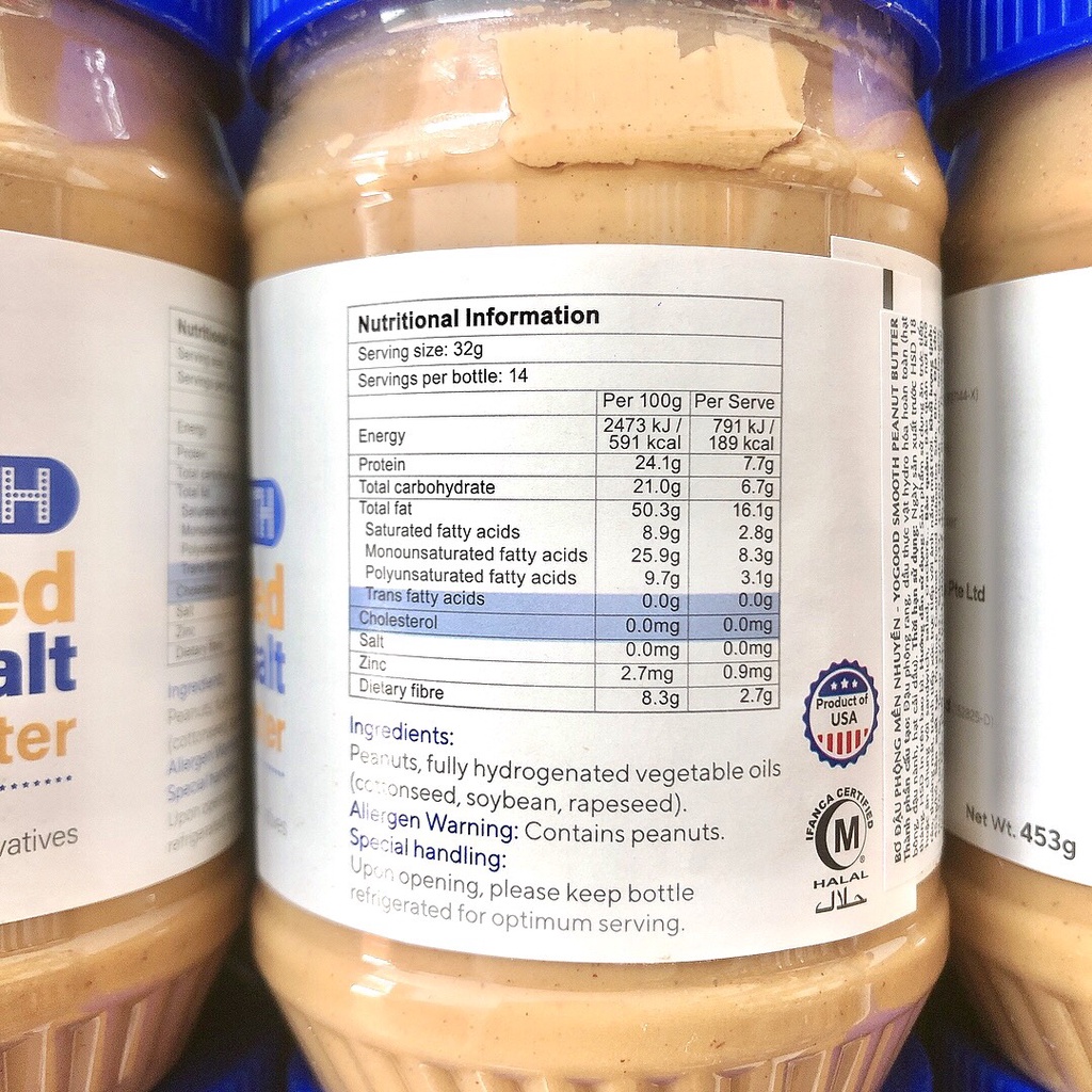 Bơ Đậu Phộng Mềm Mịn Không Đường Yogood No Added Sugar Smooth Peanut Butter, Hộp 453g