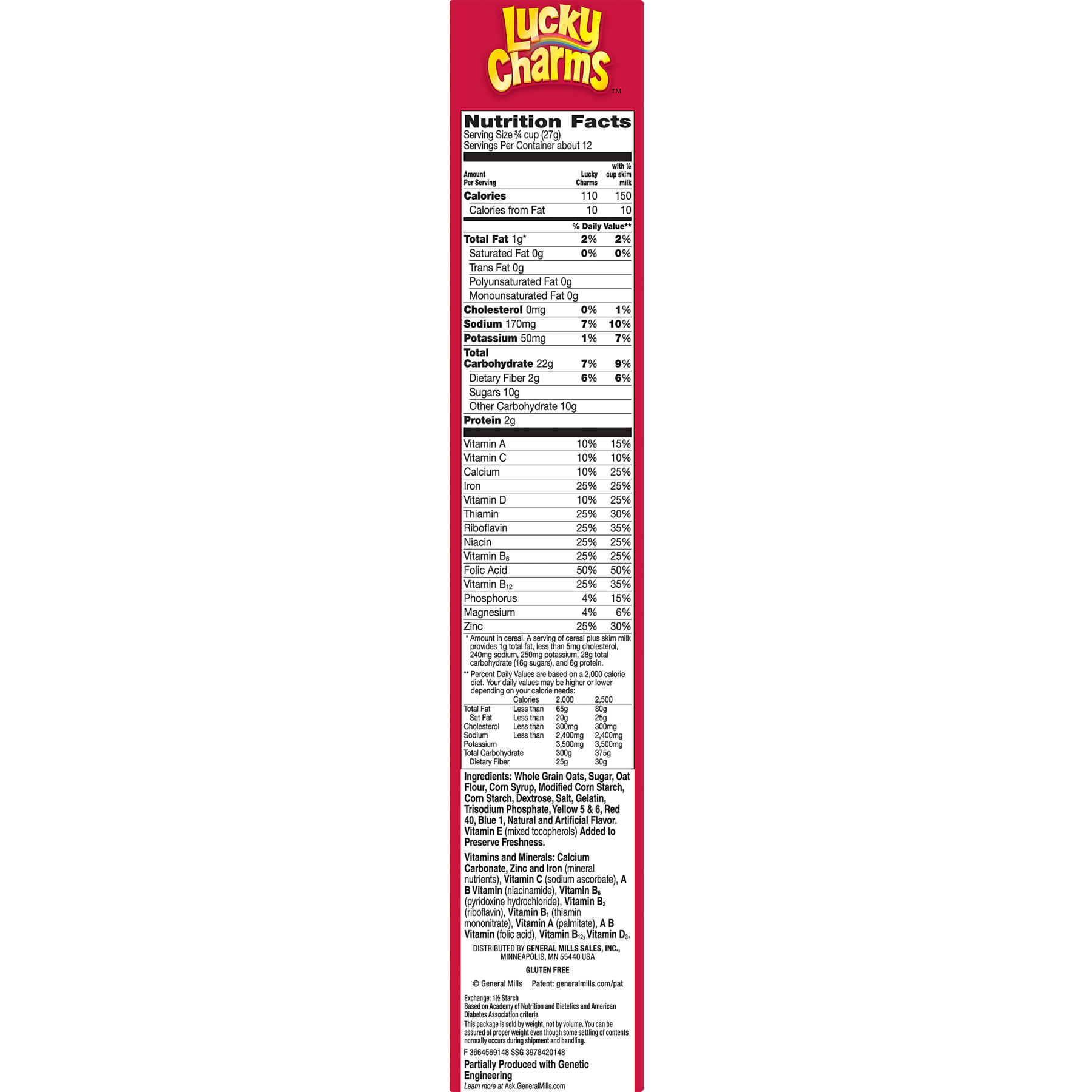 Ngũ Cốc Ăn Sáng Mix Mashmallow General Mills Lucky Charms Gluten Free Cereal With Marshmallow, Hộp 297g