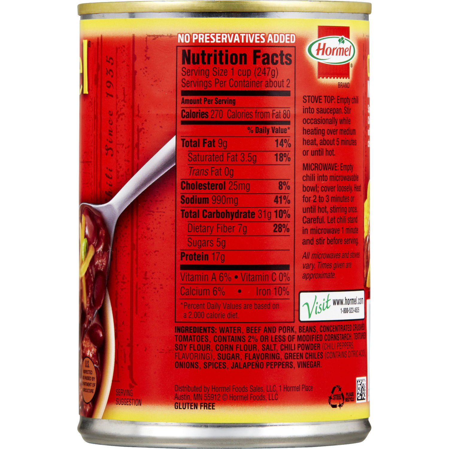 Thịt Hầm Nấu Ớt Với Đậu Hormel Chili With Beans, Hộp 425g (15 Oz.)