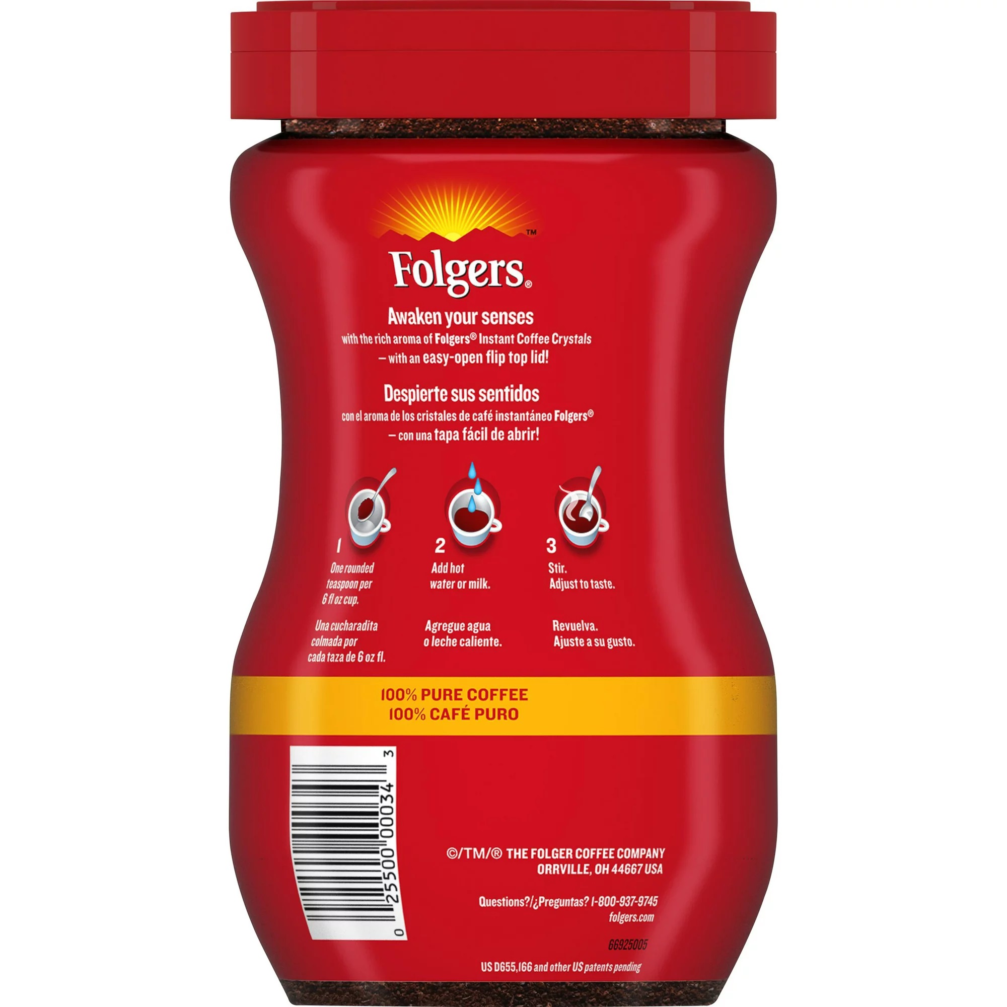 Cà Phê Đen Hòa Tan Uống Liền Folgers Classic Roast Instant Coffee Crystals, Hộp 226g (8 Oz.)