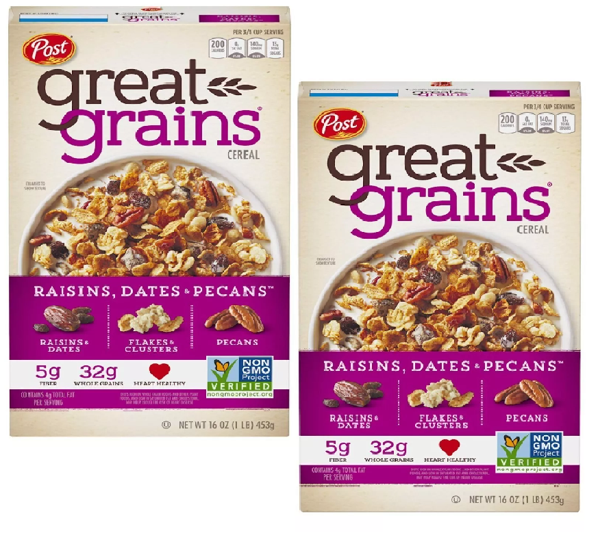Ngũ Cốc Ăn Sáng Với Nho Khô, Chà Là & Hạt Hồ Đào Post Great Grains Raisins, Dates & Pecans Breakfast Cereal, Hộp 453g (1 Lb.) 16 Oz.