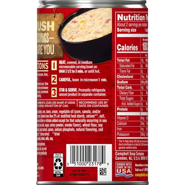 Súp Nghêu Và Bắp Campbell's Chunky Clam and Corn Chowder Flavored With Bacon, Lon 533g