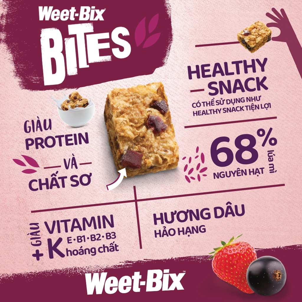 Bánh Ngũ Cốc Ăn Sáng Weet-Bix Bites Vị Dâu Rừng Giàu Chất Xơ Ít Đường, Hộp 500g