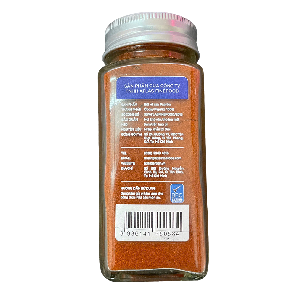 Ớt Bột Paprika Spice Atlas Garden, Lọ Thuỷ Tinh 64g