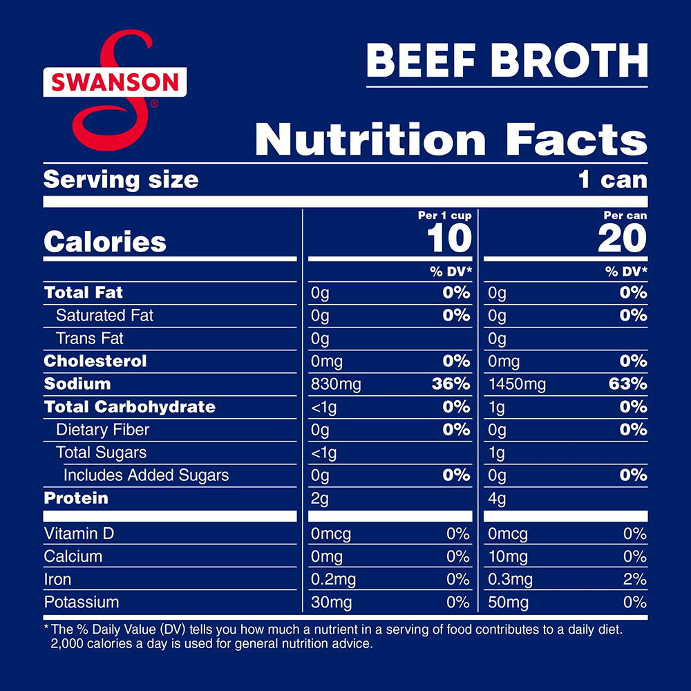 Nước Dùng Bò 100% Nguyên Liệu Tự Nhiên Không Bột Ngọt Swanson Beef Broth, Lon 411g (14.5 Oz.)