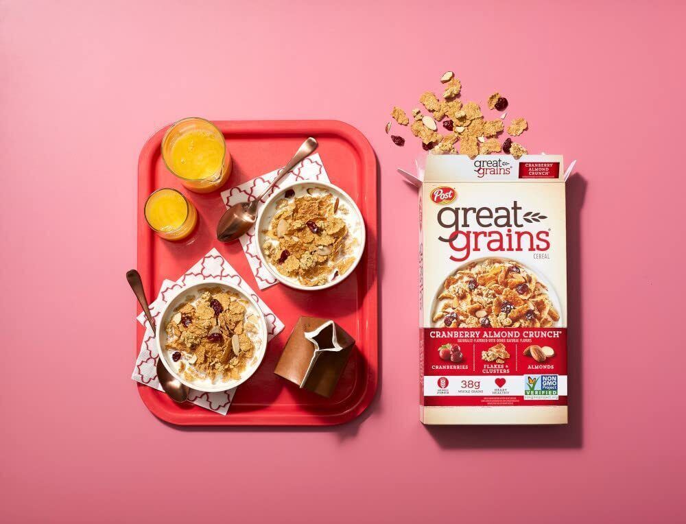 Ngũ Cốc Nam Việt Quất & Hạnh Nhân Post Great Grain Cereal With Cranberries, Flakes & Clusters, Almonds, Hộp 396g
