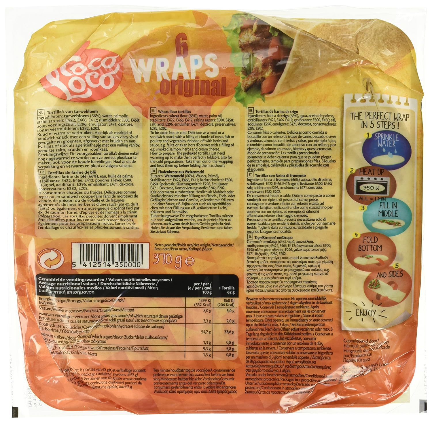 Vỏ Bánh Tortillas 6 Packs Poco Loco, Gói 370g (6 Vỏ Bánh)