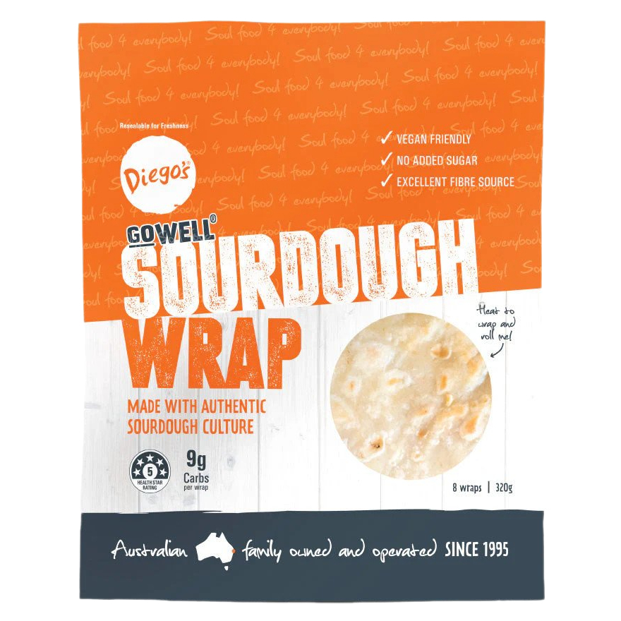 Vỏ Tortilla Ăn Kiêng, Ít Carb, Không Đường, Giàu Chất Xơ Sourdough Wrap Diego's , Gói 320g (Gói 8 vỏ)
