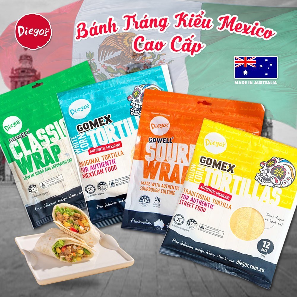 Vỏ Tortilla Ăn Kiêng Từ Bột Ngô Trắng Diego's White Corn Masa Tortillas Size 17cm, Gói 280g (10 Vỏ)