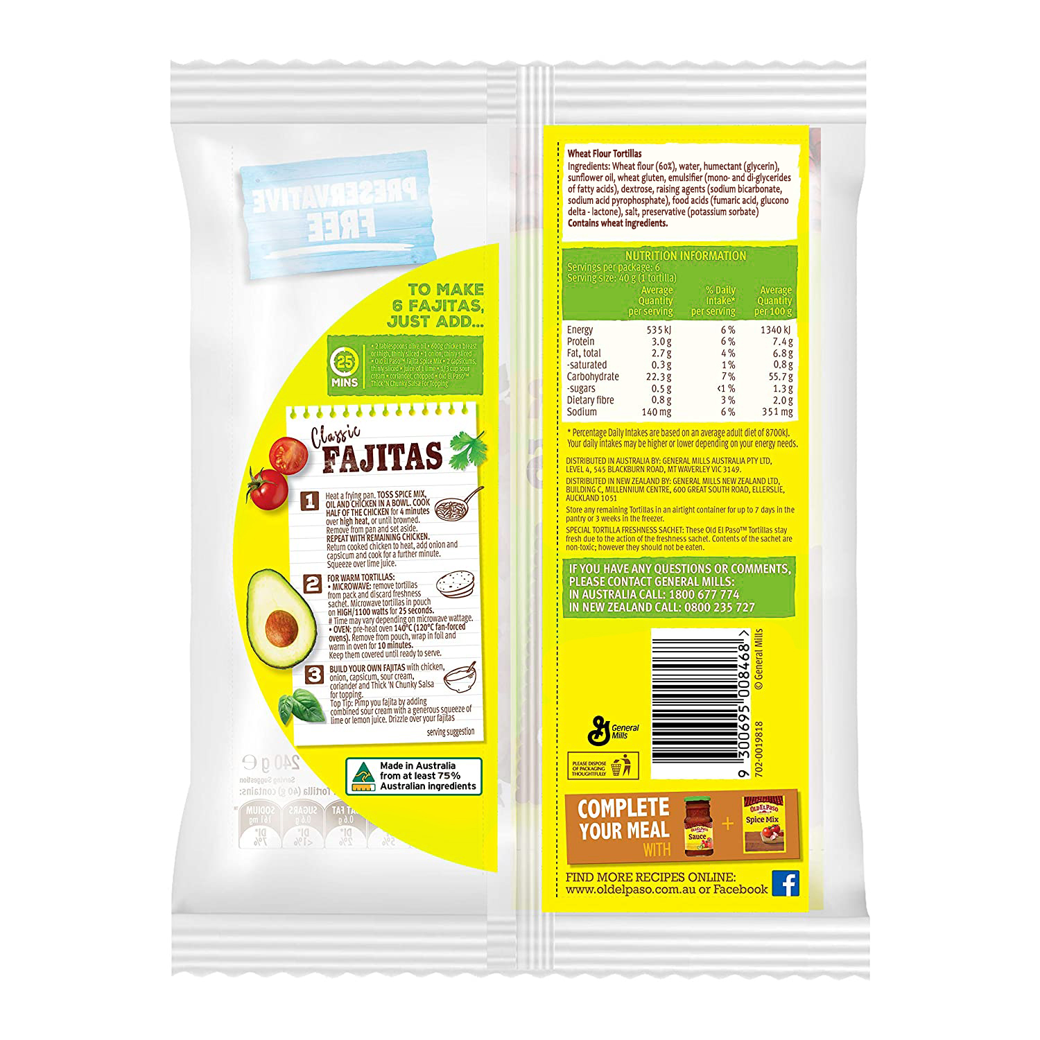 Vỏ Bánh Tortilla Truyền Thống Old El Paso Mexican Regular Tortillas Flour, Gói 240g (Gói 6 vỏ)