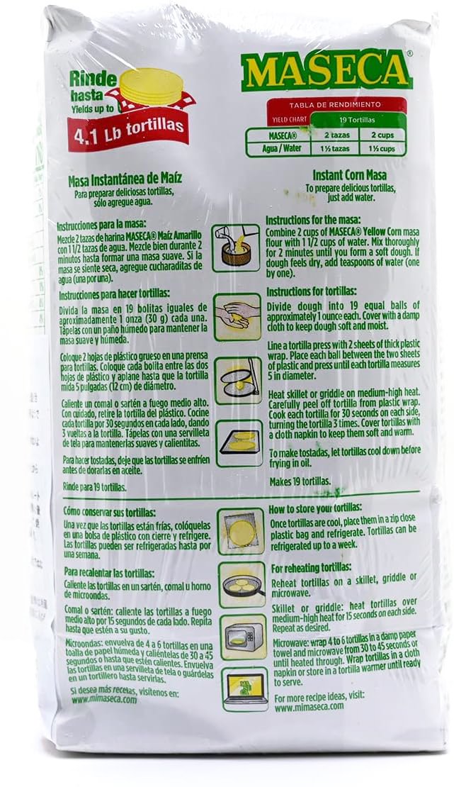 Bột Bắp (Ngô) Vàng MASECA Yellow Corn Masa Flour, Làm Bánh Tortilla, Gói 907g (2lb.)