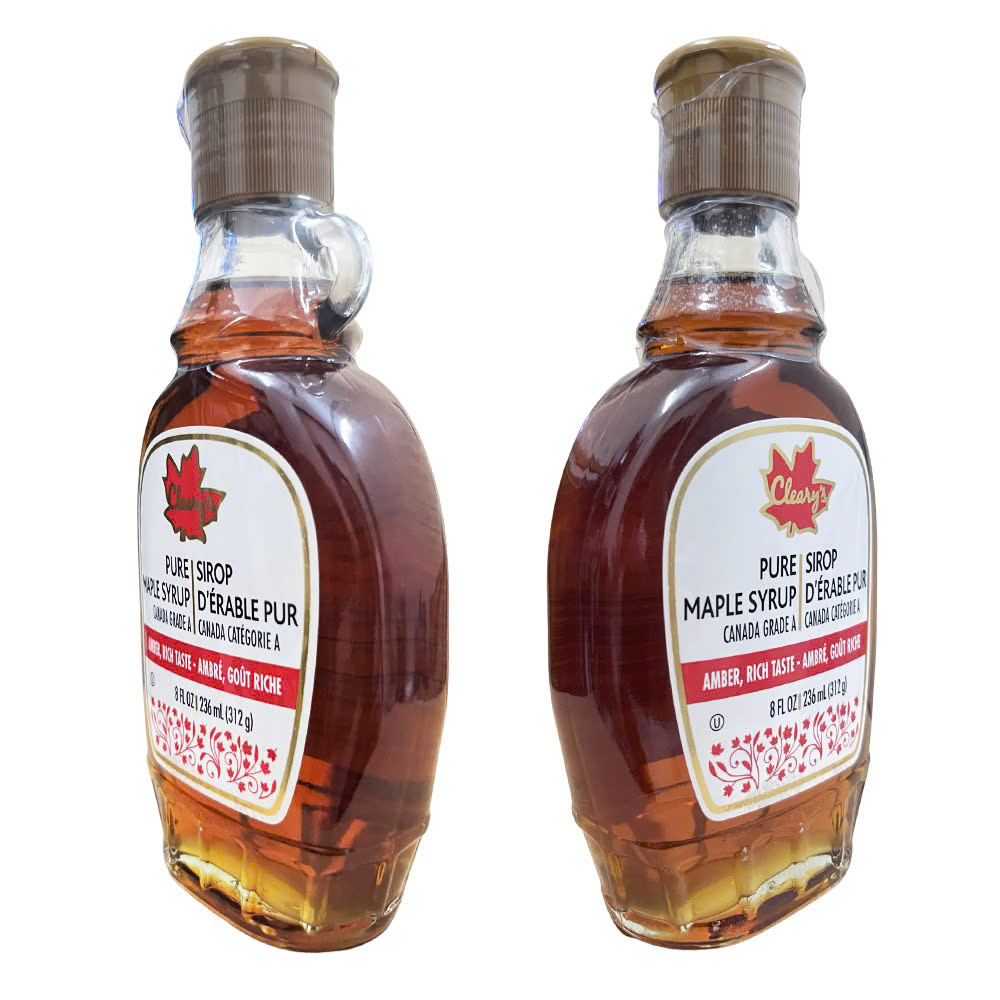 Siro Lá Phong Nguyên Chất Grade A Hiệu Cleary's Amber Pure Maple Syrup, Chai Thuỷ Tinh 236ml (312g)