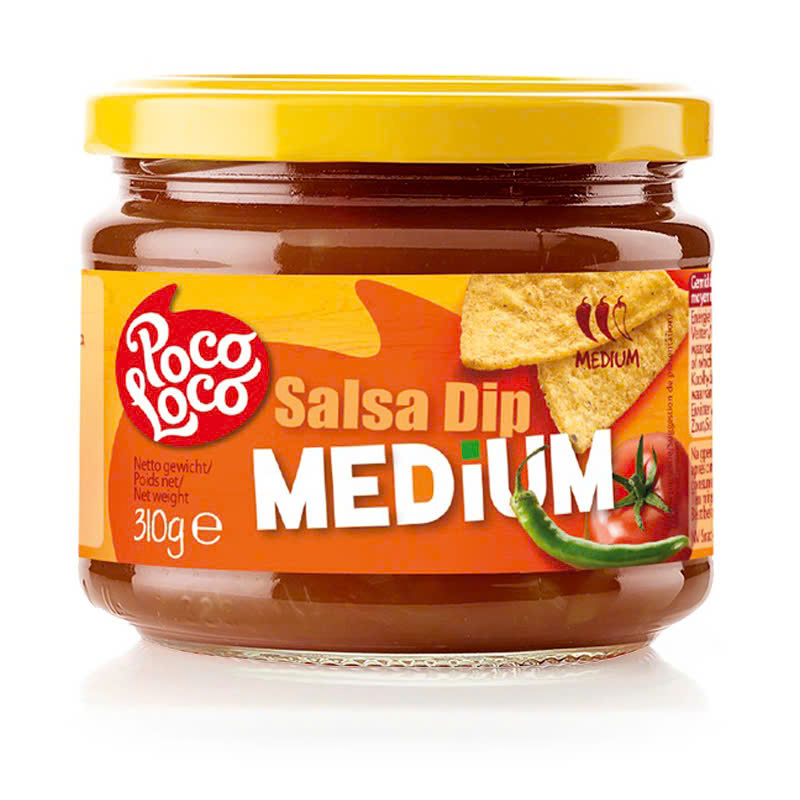 Sốt Salsa Cay Vừa POCO LOCO Salsa Dip Medium, Hộp Thuỷ Tinh 310g
