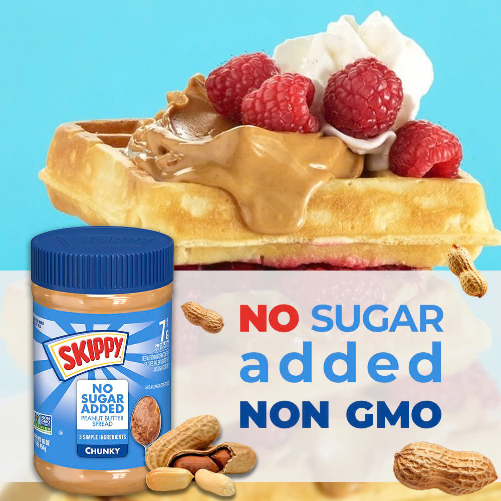 Bơ Đậu Phộng Không Đường SKIPPY® Chunky Peanut Butter Spread No Sugar Added, Hộp 454g (16 Oz.)