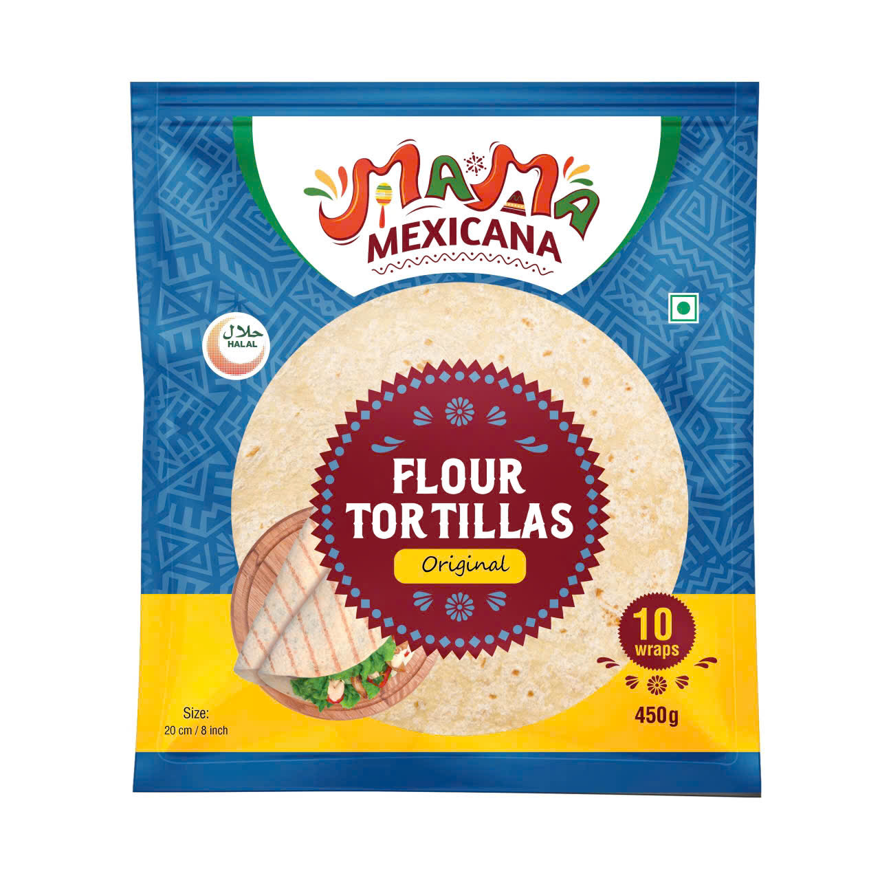 Vỏ Bánh Tortilla Truyền Thống Mama Mexicana Flour Tortilla Original (Size 20cm), Gói 10 Vỏ (Gói 450g)