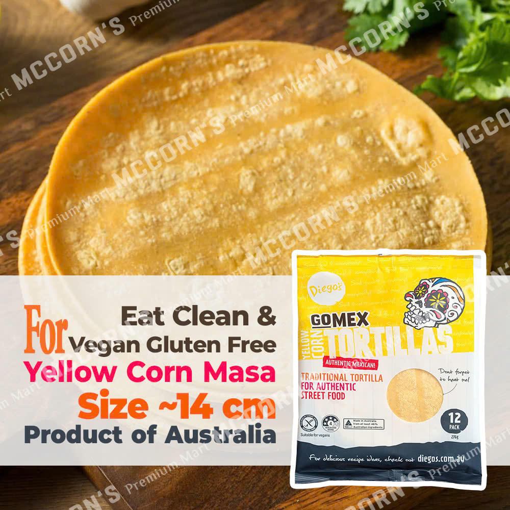 Vỏ Tortilla Ăn Kiêng Ngô Vàng Diego's Yellow Corn Tortillas Vegan Size 15cm, Gói 276g (Gói 12 Vỏ)