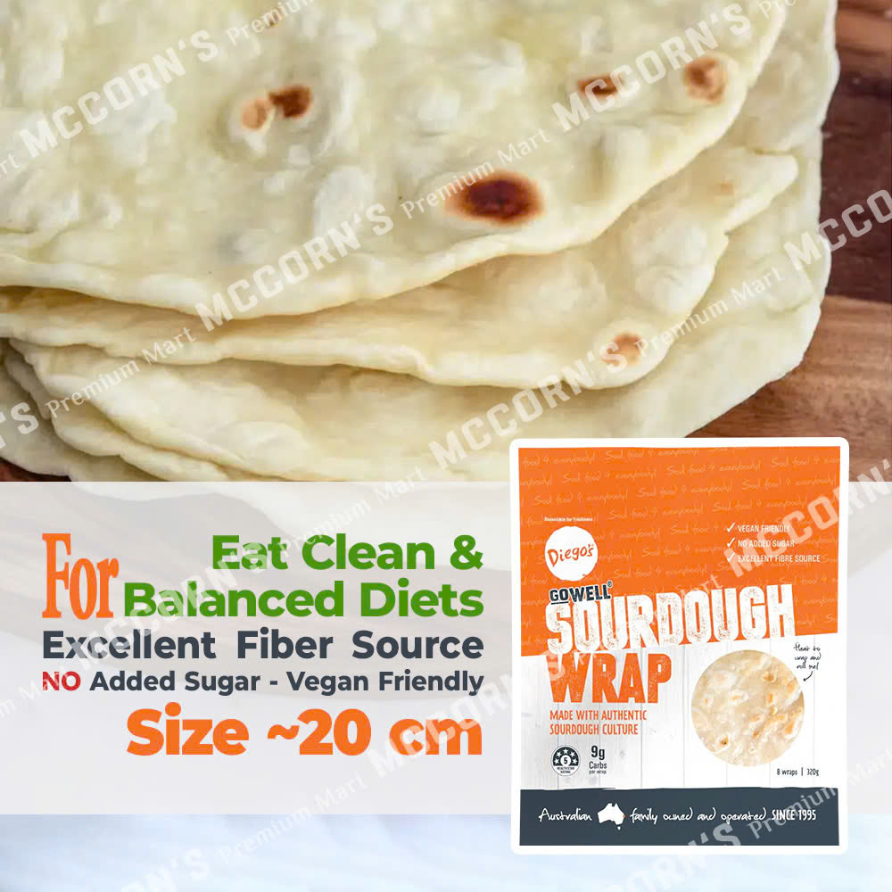 Vỏ Tortilla Ăn Kiêng, Ít Carb, Không Đường, Giàu Chất Xơ Sourdough Wrap Diego's , Gói 320g (Gói 8 vỏ)