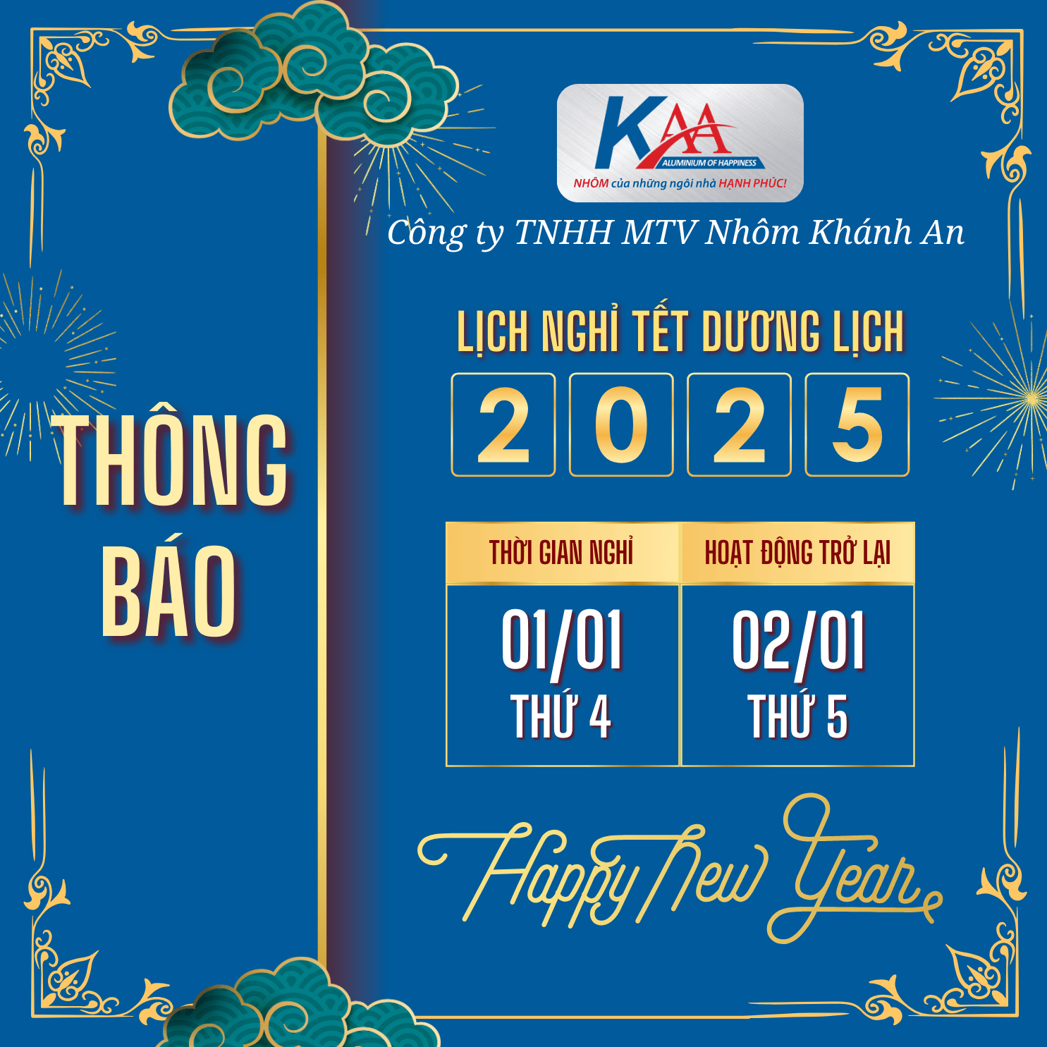 THÔNG BÁO LỊCH NGHỈ TẾT DƯƠNG LỊCH 2025