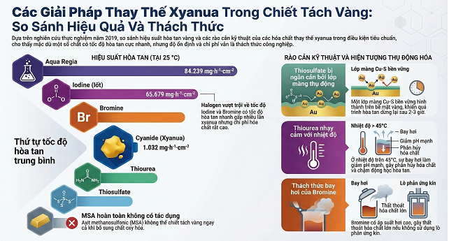 Đánh giá Tính Khả thi và Hiệu suất Kỹ thuật của các Tác nhân Hòa tách Vàng Thay thế Xyanua
