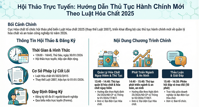 Hội thảo Hướng dẫn Triển khai Quy định Mới về Hóa chất của cục hóa chất - BCT ngày 30/01/2026