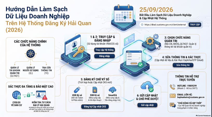 Cục Hải quan làm sạch dữ liệu doanh nghiệp trên hệ thống đăng ký và quản lý người sử dụng từ ngày 25/9/2026