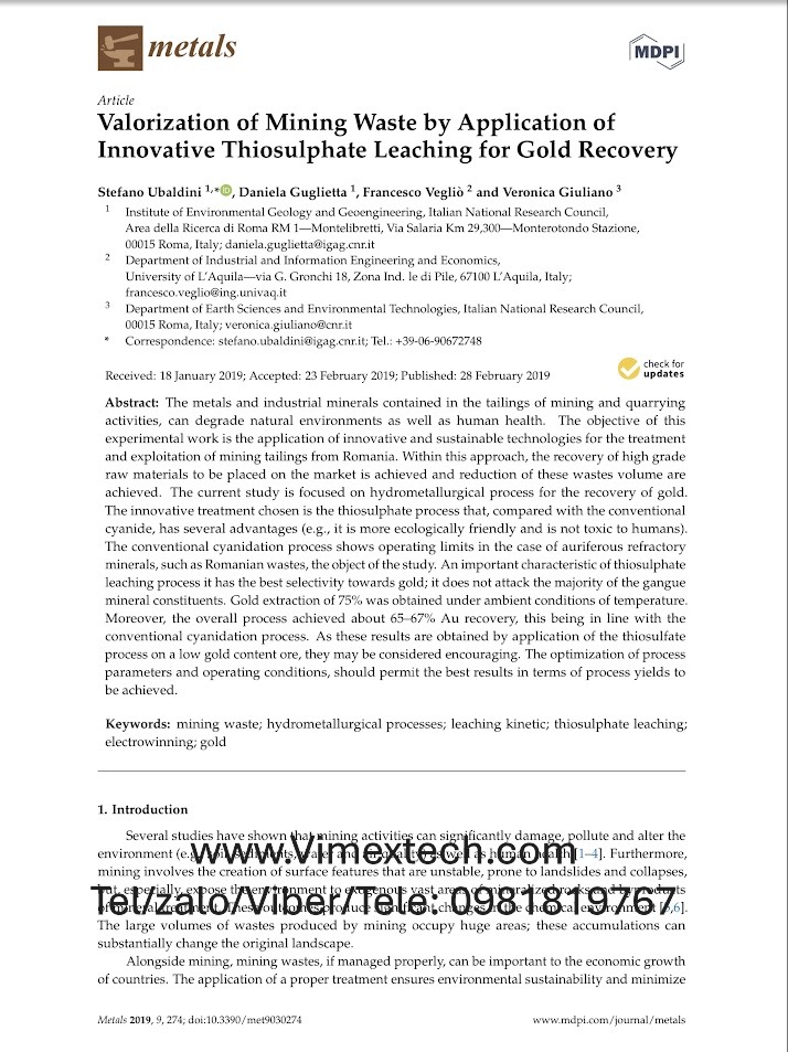 Bản dịch Tài liệu Tóm tắt: Đánh giá Chất thải Mỏ thông qua Ứng dụng Quá trình Hòa tách Thiosulphate để Thu hồi Vàng