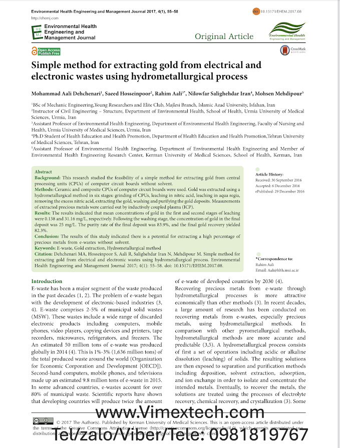 Bản dịch tóm tắt: PHƯƠNG PHÁP ĐƠN GIẢN TÁCH VÀNG (Au) TỪ RÁC THẢI ĐIỆN TỬ BẰNG QUY TRÌNH THỦY LUYỆN AXIT