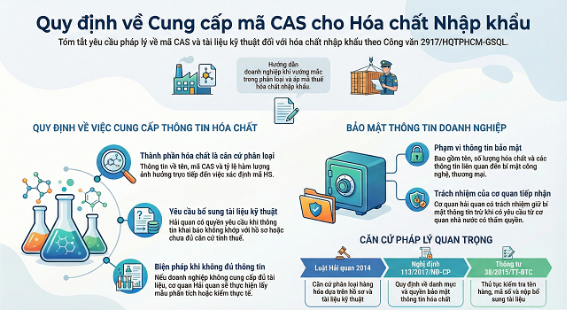 BÁO CÁO TÓM TẮT: QUY ĐỊNH VỀ CUNG CẤP MÃ CAS VÀ THÔNG TIN KỸ THUẬT TRONG THỦ TỤC HẢI QUAN NHẬP KHẨU HÓA CHẤT