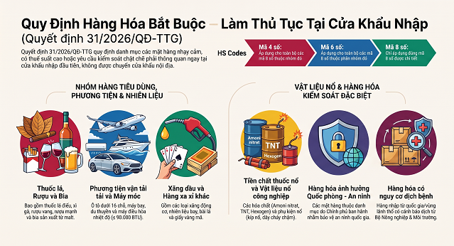 Danh mục hàng hóa nhập khẩu phải làm thủ tục hải quan tại cửa khẩu nhập có hiệu lực từ tháng 8 năm 2026