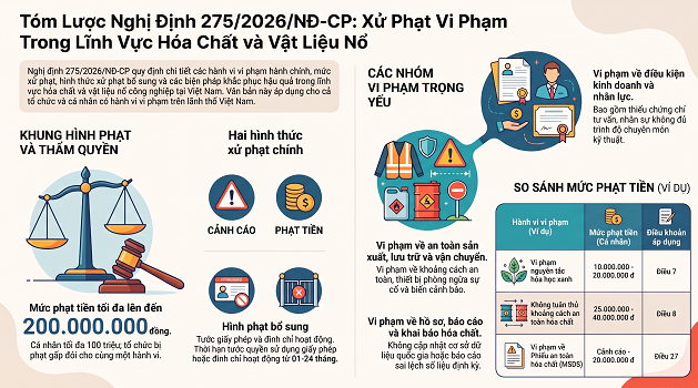 Nghị định 275/2026/NĐ-CP về Xử phạt Vi phạm Hành chính trong Lĩnh vực Hóa chất và Vật liệu nổ Công nghiệp