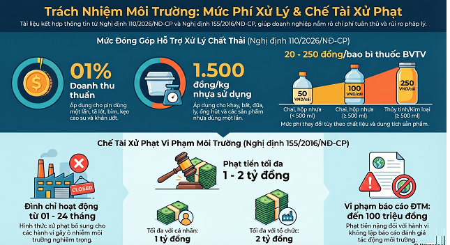 Nghị định 110/2026/NĐ-CP của Chính phủ quy định chi tiết thi hành một số điều của Luật Bảo vệ môi trường về trách nhiệm tái chế sản phẩm, bao bì và trách nhiệm xử lý chất thải của nhà sản xuất, nhập khẩu