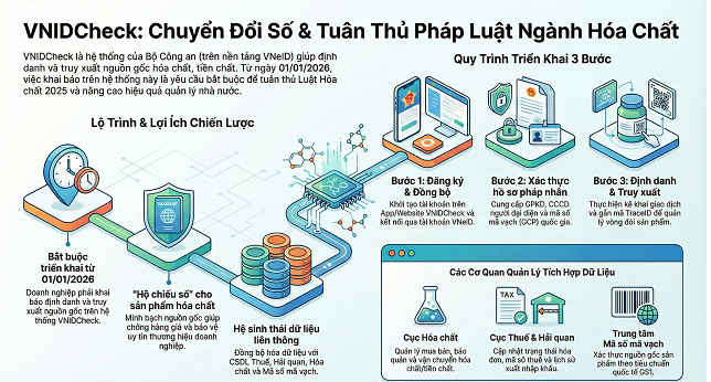 TÀI LIỆU TÓM TẮT: HỆ THỐNG VNIDCHECK VÀ QUY ĐỊNH PHÁP LÝ MỚI TRONG LĨNH VỰC HÓA CHẤT (ÁP DỤNG TỪ 01/01/2026)