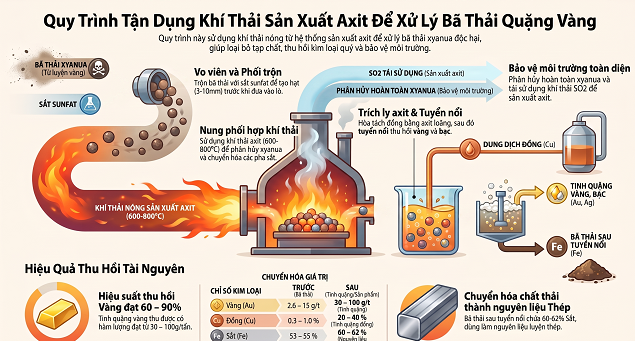 Phương Pháp Tận Dụng Khí Thải Sản Xuất Axit Để Xử Lý Hiệp Đồng Đuôi Quặng Xyanua Hóa Sau Nung
