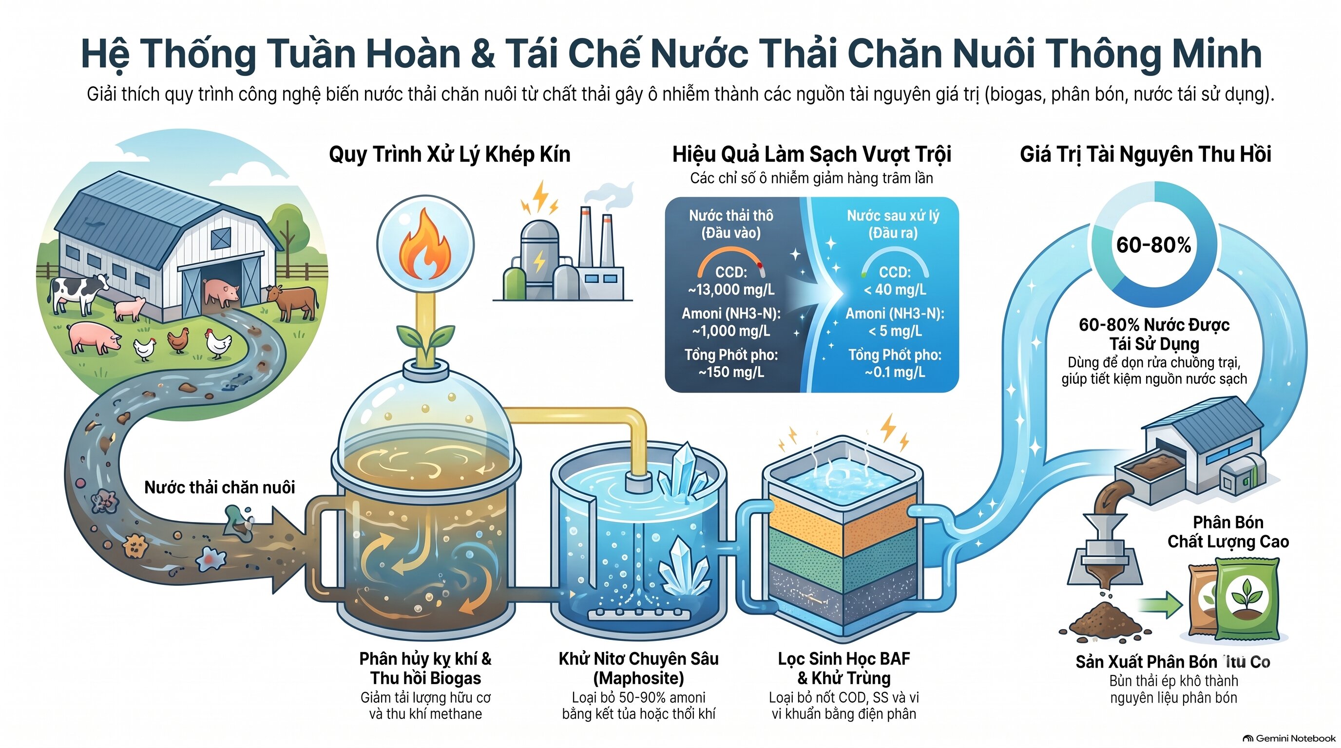 Bằng sáng chế hệ thống xử lý và tái sử dụng nước thải từ hoạt động chăn nuôi gia súc và gia cầm