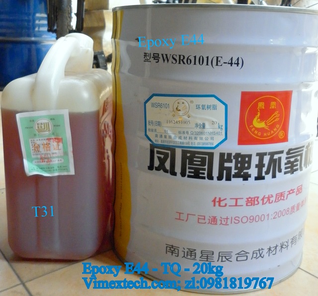 Epoxy E44 và đóng rắn của nó T31-TQ- Tính chất hóa lý và tỷ lệ của epoxy và đóng rắn trong các lĩnh vực bao phủ bề mặt và keo dán