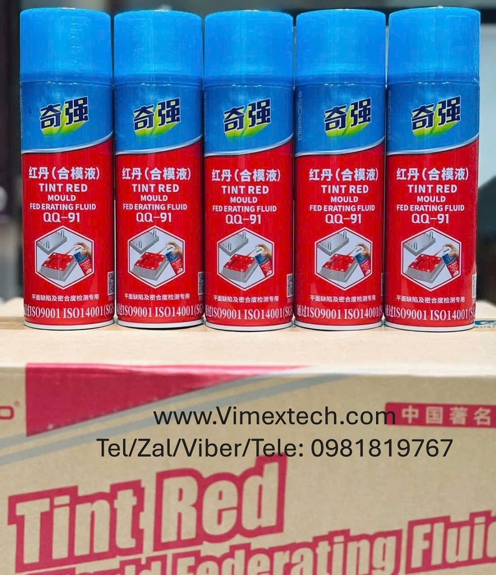 QQ-91 – Tint Red Mould Penetrating Fluid (红丹 合模液) kiểm tra độ kín – độ chính xác bề mặt khuôn.